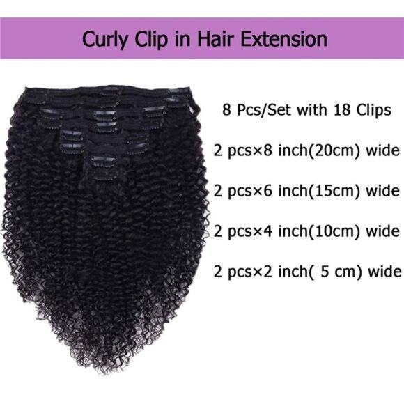 Curly Clip In Extension Human Hair 3C 4A Kinky Curly Clip Ins Full Head main image 4